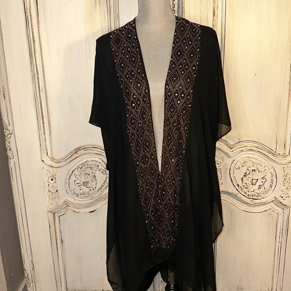 Jessica Mc Clintock Sheer with Rose Gold Faux Rhinestone Embellished  Kimono NWT - Picture 1 of 12